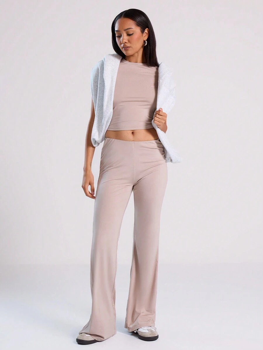 Musera Sport Pantalones de tiro medio con pierna acampanada, para otoño y verano - Caqui - Ver 1