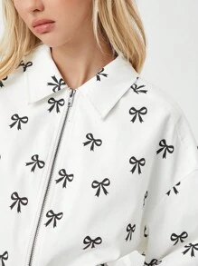 SHEIN EZwear Casual Off-The-Shoulder Zip-Up PU Leather Jacket - White - View 7