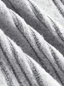 SHEIN EZwear 女士纯色蓬松翻领长袖罗纹长款休闲外套，冬季 - 淺灰色 - 查看 6