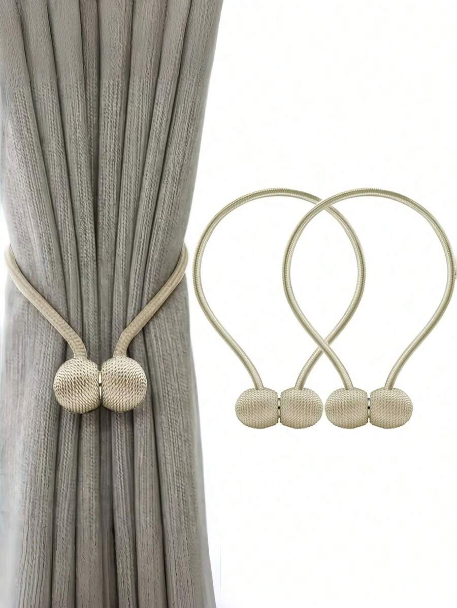 SHEIN 2PCS Magnetic Curtain Tiebacks - No Drill No Installation Easy Clip-On Buckle Holders For Drapes, Sheer, Blackout Curtains - Simple Creative Home Decor, Holiday Christmas Gift Idea For Women, Men, Family (White, Black)