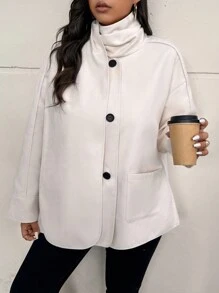 SHEIN Frenchy Plus Size Solid Color Scarf Jacket, Casual Autumn/Winter - Apricot - View 3