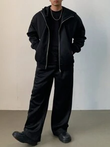 DAZY Men's Black Fleece Jacket Suit, Autumn