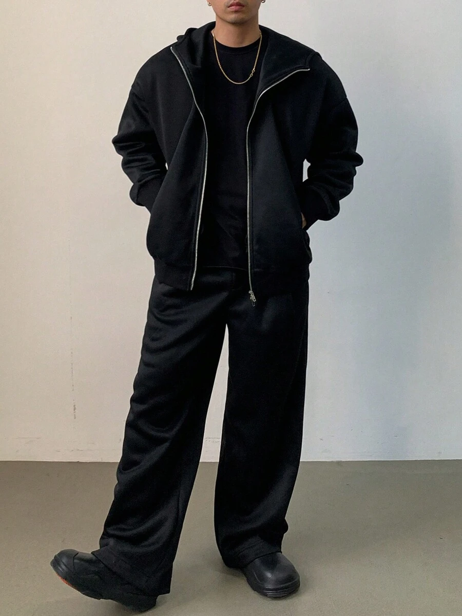 DAZY Men's Black Fleece Jacket Suit, Autumn