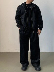 DAZY Men's Black Fleece Jacket Suit, Autumn