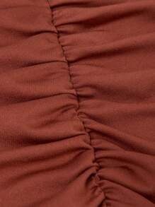 SHEIN Elegant Flare Sleeve Gathered Hem Asymmetric Dark Brown T-Shirt For Teen Girls, Autumn/Winter - Mocha Brown - View 4