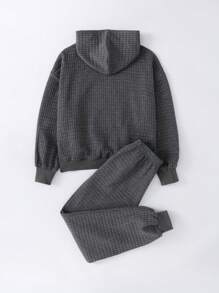 SHEIN 2pcs/Set Teenager Girls' Basic Loose Casual Sport Campus Pocket Hoodie & Pants Set, Charcoal Grey, Autumn/Winter