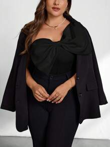 Firerie Plus Size Elegant Bow Decor Sleeveless Bodysuit Spring To Summer - Black - View 7