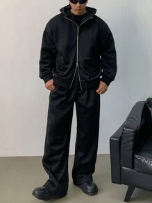 DAZY Men's Black Fleece Jacket Suit, Autumn