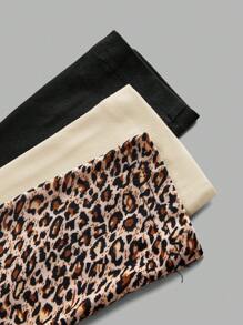 SHEIN EZwear 3 件套休闲黑色和米色豹纹紧身长袖 T 恤夏季 - 彩色 - 查看 7