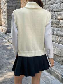 SHEIN Unity Chaleco de punto sin mangas de botones de cuello alto informal para mujeres - Albaricoque - Ver 2