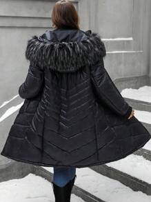 EMERY ROSE Vêtements d'hiver grande taille, manteau rembourré décontracté avec capuche et col en fourrure