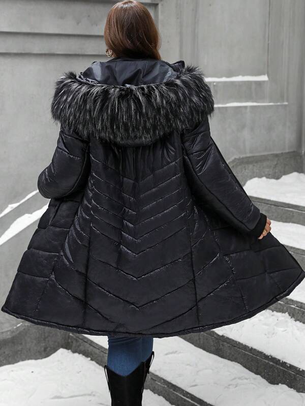 EMERY ROSE Vêtements d'hiver grande taille, manteau rembourré décontracté avec capuche et col en fourrure