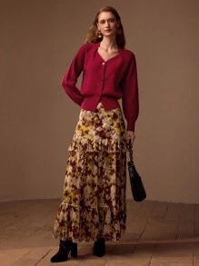 MOTF PREMIUM 羊毛插肩袖纽扣开衫 - 酒紅色 - 查看 8