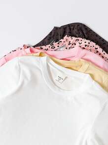 5pcs Young Girl Round Neck Casual Long Sleeve T-Shirts Set - Multicolor - View 3