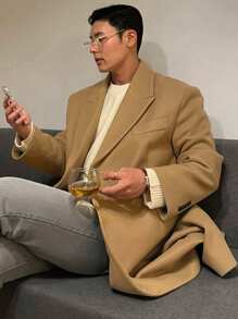 DAZY Camel Solid Men's Coat, Autumn Business Attire - Camel - View 6