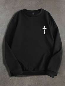 Manfinity EMRG 秋冬季男士休闲标语印花羊毛运动衫 - 黑色 - 查看 2