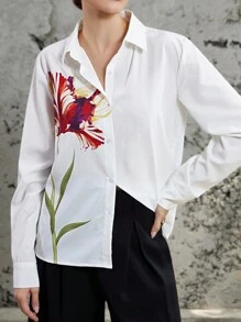Aveloria Modichic Camisa de manga larga con botones y estampado floral, de estilo casual para la oficina
