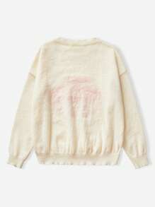 SHEIN Clasi Fall Women Halloween Clothes Sweater Round Neck Pullover Cartoon Pumpkin Ghost Face Black Orange Sweater Costumes Warm Women Topsbusiness Casual Woman,Work Wear,Fall Wedding Guest Dress,