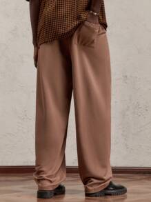 AKNOTIC Party Men Knitted Elastic Waist Loose Straight Leg Casual Sweatpants, Suitable For Autumn - Mocha Brown - View 4