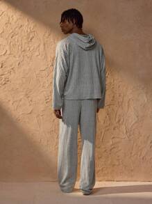 Forever 21 Men's Ribbed Knit Drop Shoulder Drawstring Hoodie & Pants Two-Piece Set