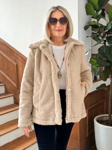 SHEIN LUNE Women's Casual Fur Collar Coat Winter Jacket Women