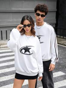 Manfinity VCAY Pull col rond à manches raglan tricotées, manches longues, Sweat-shirt-shirt graphique blanc pour sortir. Cadeau pour amis, mari, petit-ami. Pour l'automne et l'hiver - Blanc - Voir 5