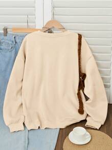 Áo hoodie in họa tiết động vật cỡ lớn dành cho nữ, trang phục thường ngày - Màu Khaki - Xem 2