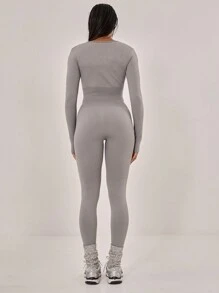 Musera Sport Ribbed Waist Long Sleeve Unitard Sports Jumpsuit ,Padel, Tennis, Pickleball