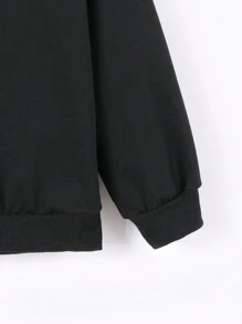 SHEIN Explorewe 2 件 Tween Girl 字母和蜘蛛印花长袖连帽衫和破洞裤，秋冬季休闲套装 - 黑色 - 查看 4