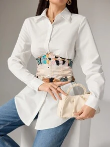 Mulvari Women's Elegant Long Sleeve Single Button Up Shirt For Commuting, Autumn - Multicolor - View 3