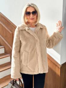 SHEIN LUNE Women's Casual Fur Collar Coat Winter Jacket Women