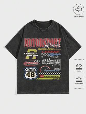 Street Life Maglietta da baseball con grafica a lettera e spalle scoperte, scolastica, per uomo