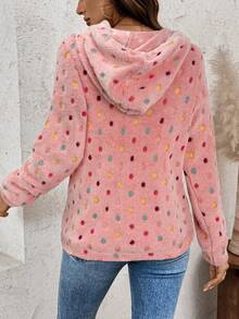 SHEIN LUNE Christmas Women Clothes Reversible Polka Dot Fleece Hoodie For Women For Christmas Party