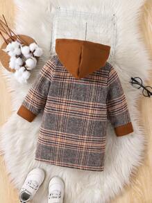 SHEIN Baby Boy Plaid Print Hooded Coat Without Sweater, For Christmas - Multicolor - View 2