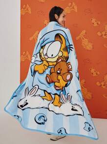 GARFIELD X SHEIN Cute Cartoon & Letter Print Contrast Stripe Throw Blanket