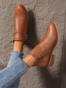 1 Pair Elegant & Fashionable Chunky Heel Boots, Suitable For Teens/Adolescent Girls - Brown - View 2