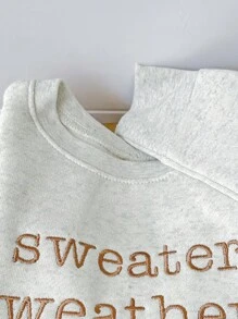 INAWLY 女士休闲字母刺绣落肩宽松运动衫，春秋 - 淺灰色 - 查看 4