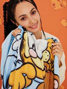 GARFIELD X SHEIN Cute Cartoon & Letter Print Contrast Stripe Throw Blanket