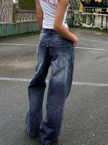 Women Retro Loose Straight Wide-Leg Distressed Boyfriend Jeans