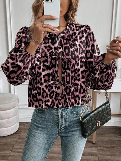 Chiquease חולצה עם שרוול ארוך עם פתיחה קדמית בהדפס נמר