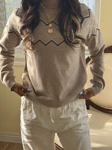 Calvaya Women Casual Diamond Pattern Round Neck Long Sleeve Sweater, Autumn/Winter