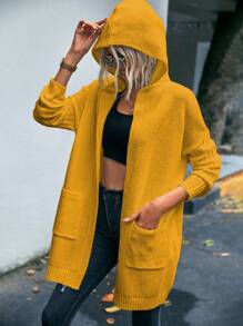 SHEIN LUNE Áo khoác cardigan trùm đầu họa tiết chữ cái thường ngày cho nữ, Thu/Đông - Nhiều màu - Xem 2