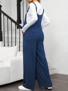 SHEIN Set de 2 piezas para mujeres embarazadas: Blusa blanca de manga larga y pantalón ancho de peto, unicolor, apto para otoño, ropa de maternidad - Blanco - Ver 2