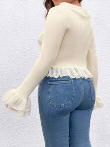 Celure Cárdigan abierto con volantes en las mangas y amarre delantero para mujer de talla grande