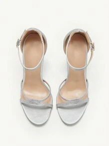 CUCCOO CHICEST Women's Fashion Rhinestone Decor Stiletto Heel Sandals Spring Shoes Spring Break Easter Prom Heels - Silver - View 5