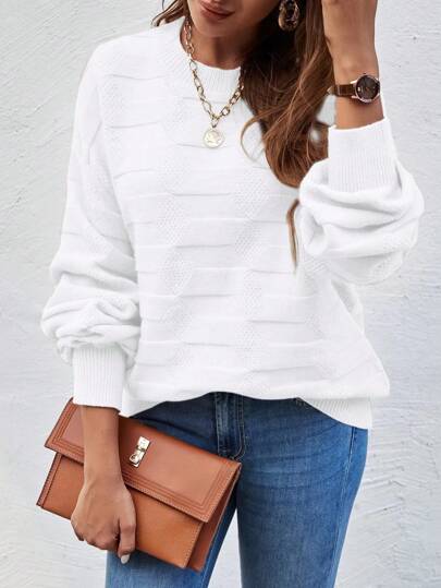 Pariaura 1件女士圆领长袖纯色简约毛衣，休闲日常针织套头衫，秋冬季款