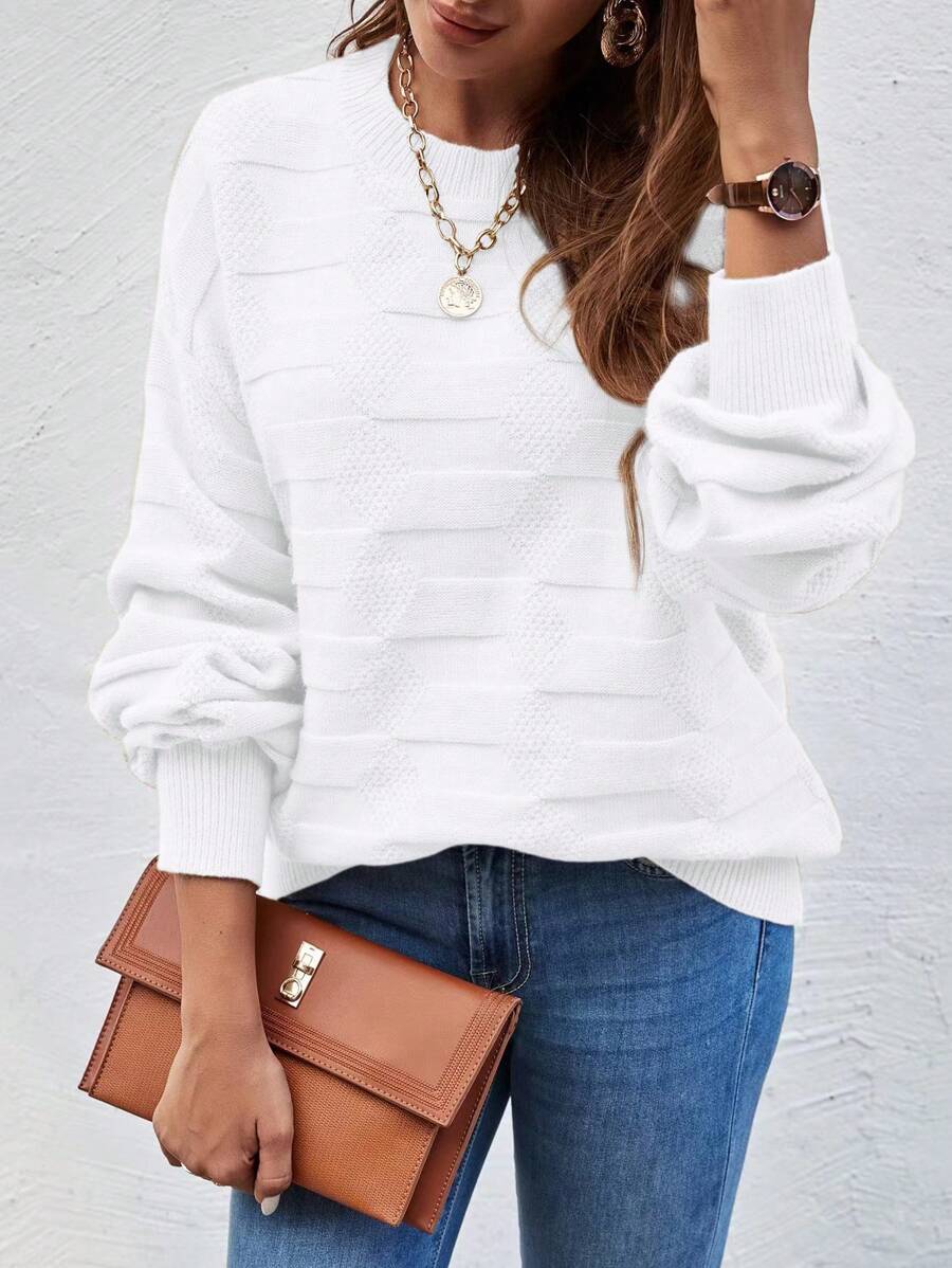 Calvaya 1pc Women Crew Neck Long Sleeve Solid Color Minimalist Sweater, Casual For Daily Wear Knit Pullover Fall Winter Outfit