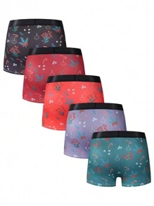 5pcs Pack Men's Printed Boxer Briefs, For Christmas - Multicolor - View 2