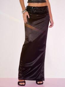MUSERA Contrast Sequin Waist Maxi Skirt Elegant Spring Summer Ibiza, Holiday, Club