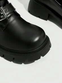 CUCCOO GRLICON Giày bốt cổ cao gót Chunky dành cho nữ, phong cách Punk Y2K, lấy cảm hứng từ xe máy, phù hợp cho trang phục Halloween, Giáng sinh, tiệc tùng - màu đen - Xem 9